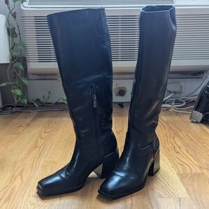 Black Leather Knee-High Boots